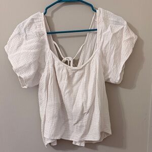 White Short Sleeve Cotton Peasant Top